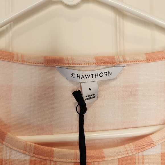 41 Hawthorn T-Shirt Dress Split Front Size Small Orange and White Check - Picture 3 of 13